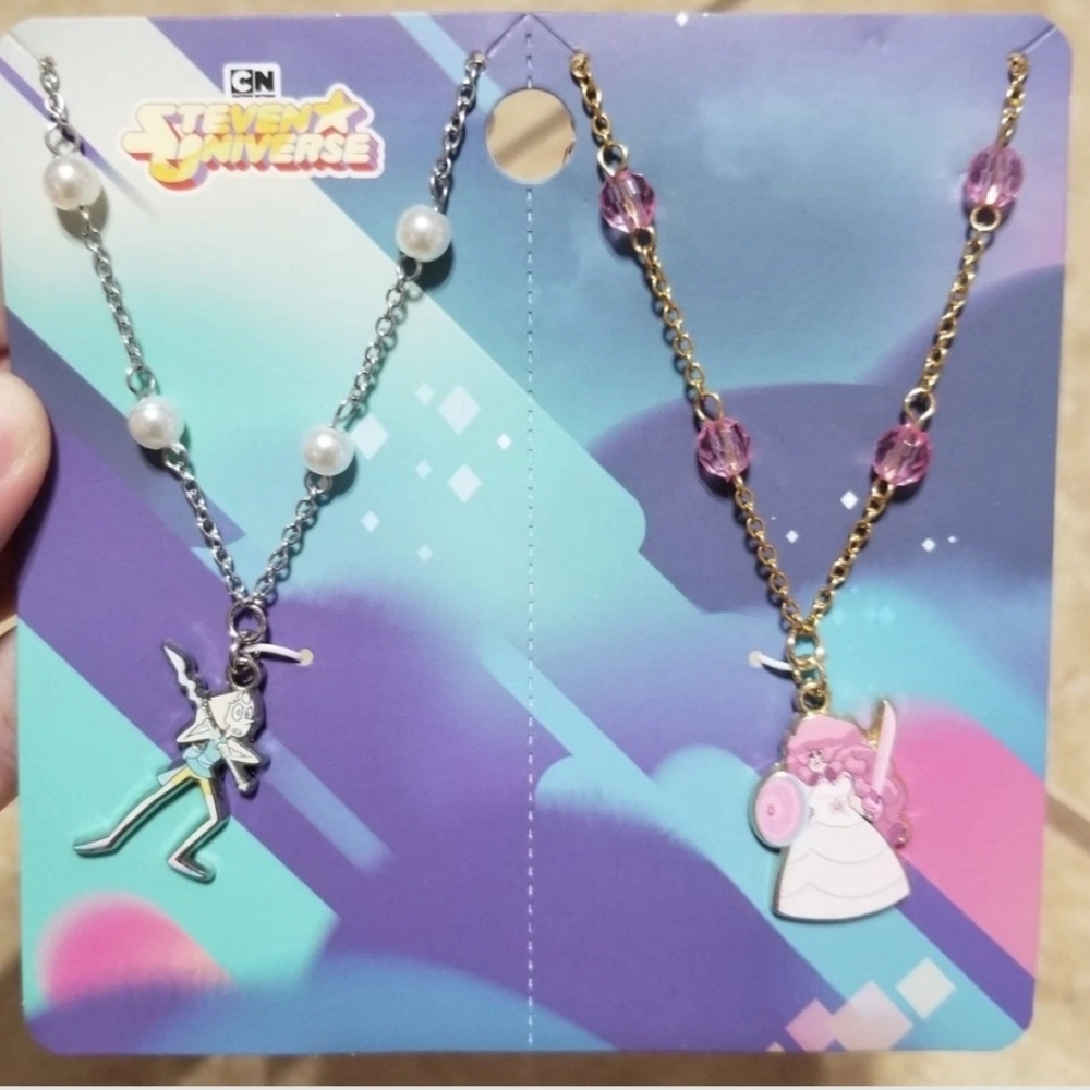 Cartoon Network Steven Universe Pearl & Rose Quartz Best Friends Necklace Set